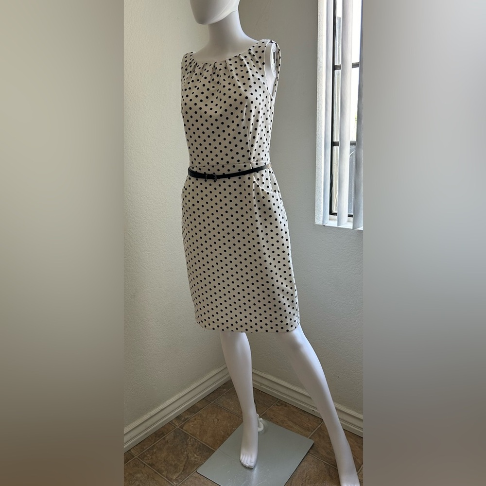 Lauren Ralph Lauren Womens Shift Dress Belted Sleeveless Polka Dot White Size 6